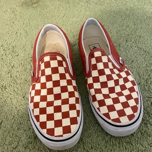Red checkered slip on vans